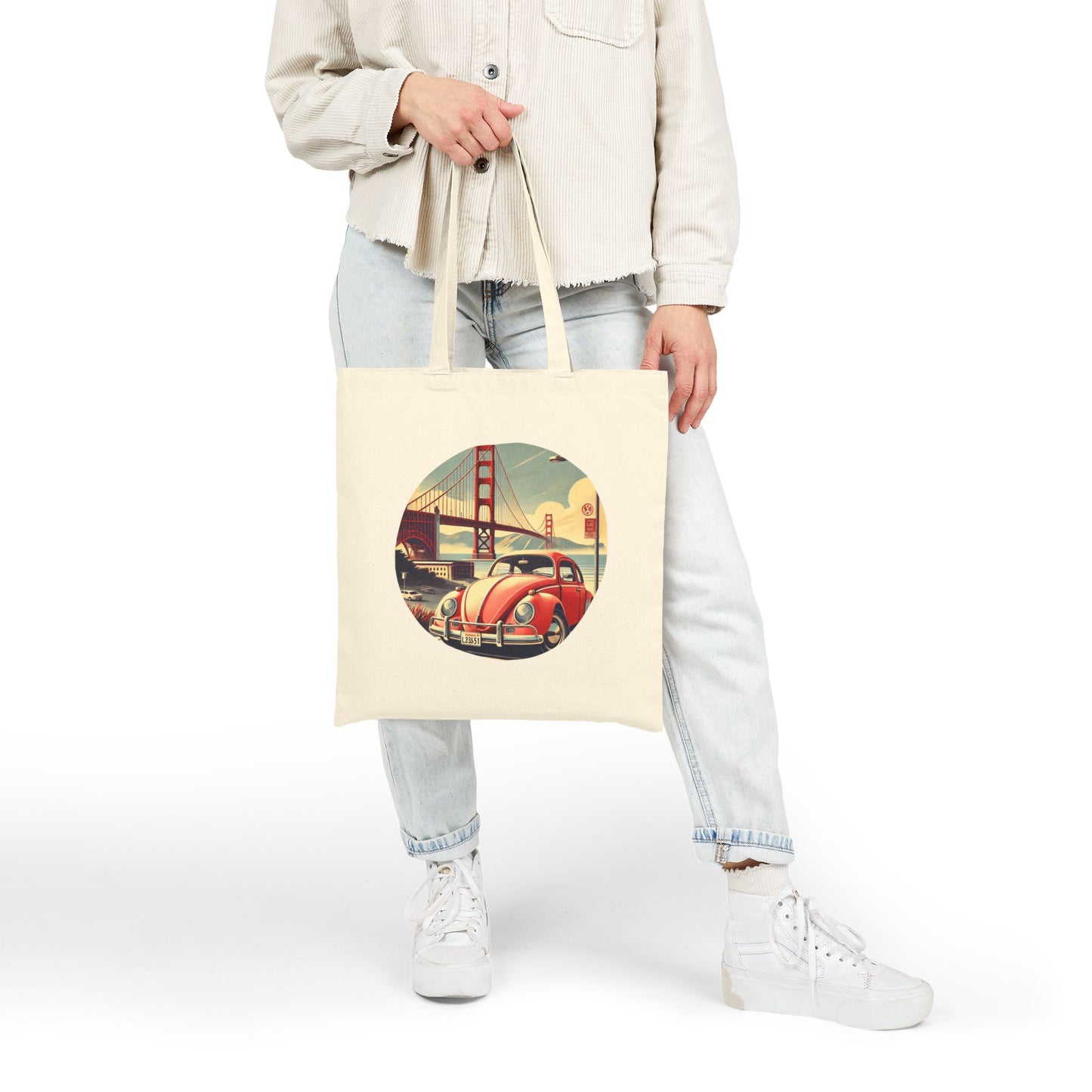 Golden Gate Cruiser VW Tote Bag, Retro San Francisco Adventure Gear, Vintage Car Tote Bag, Eco-Friendly Shopping Bag, Beach Bag, Gift for Him/Her, Retro Style Canvas Bag