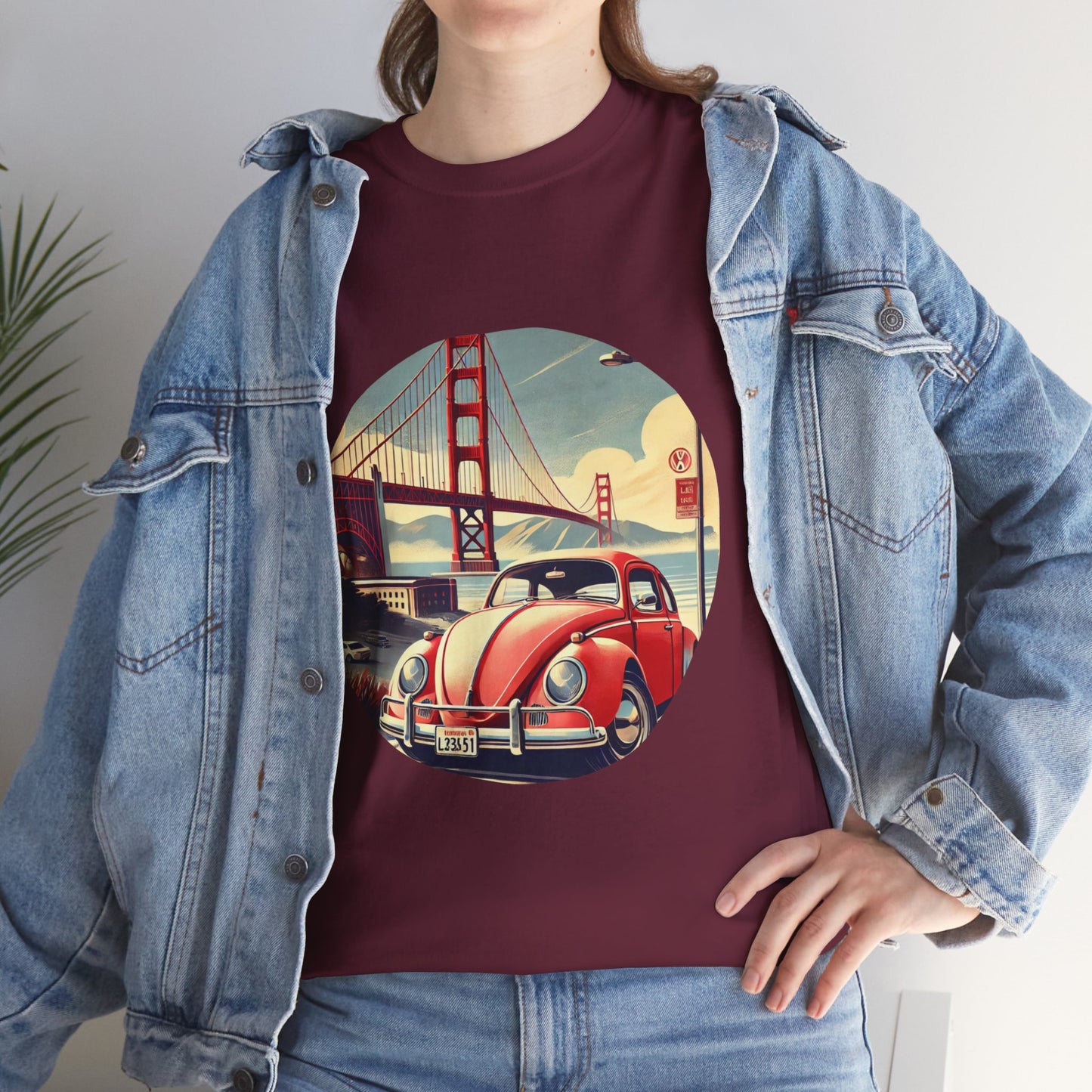 Golden Gate Cruiser VW T-Shirt, Retro San Francisco Vintage Car Design, Retro Car Vibes Unisex Heavy Cotton Tee, Graphic Tee, Vintage T-Shirt, Casual Wear, Gift for Car Lovers