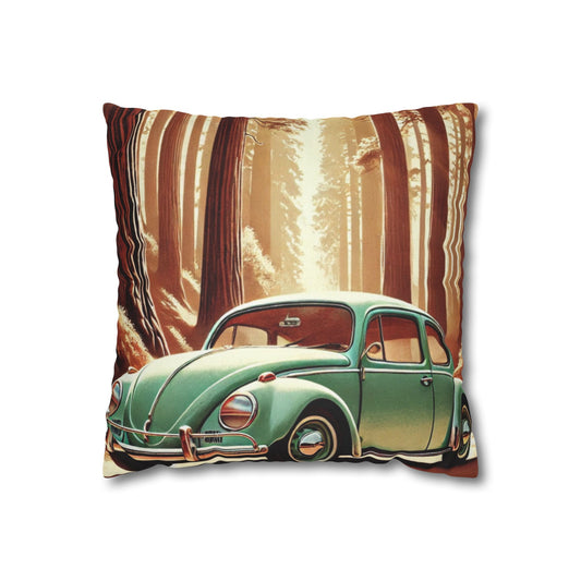 “Redwoods Run” Vintage VW Pillow, Retro Road Trip Throw Pillow, Vintage Car Forest Pillowcase | Home Decor, Gift for Car Lovers, Nature Vibes, Pillow Cover, Cozy Living Room Accents