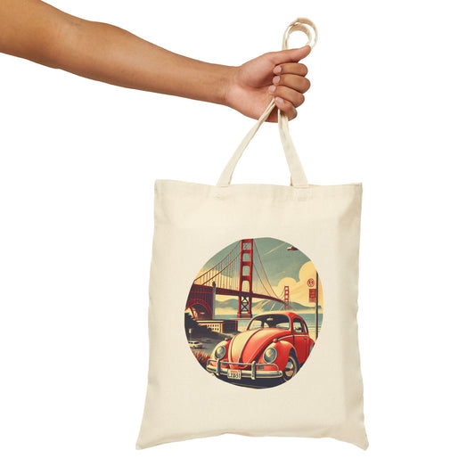 Golden Gate Cruiser VW Tote Bag, Retro San Francisco Adventure Gear, Vintage Car Tote Bag, Eco-Friendly Shopping Bag, Beach Bag, Gift for Him/Her, Retro Style Canvas Bag