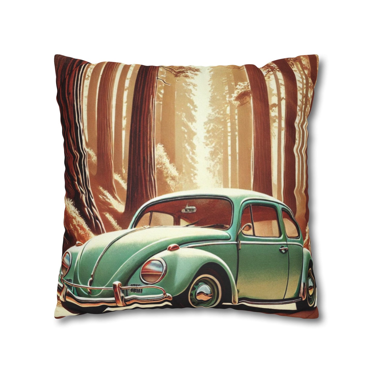 “Redwoods Run” Vintage VW Pillow, Retro Road Trip Throw Pillow, Vintage Car Forest Pillowcase | Home Decor, Gift for Car Lovers, Nature Vibes, Pillow Cover, Cozy Living Room Accents