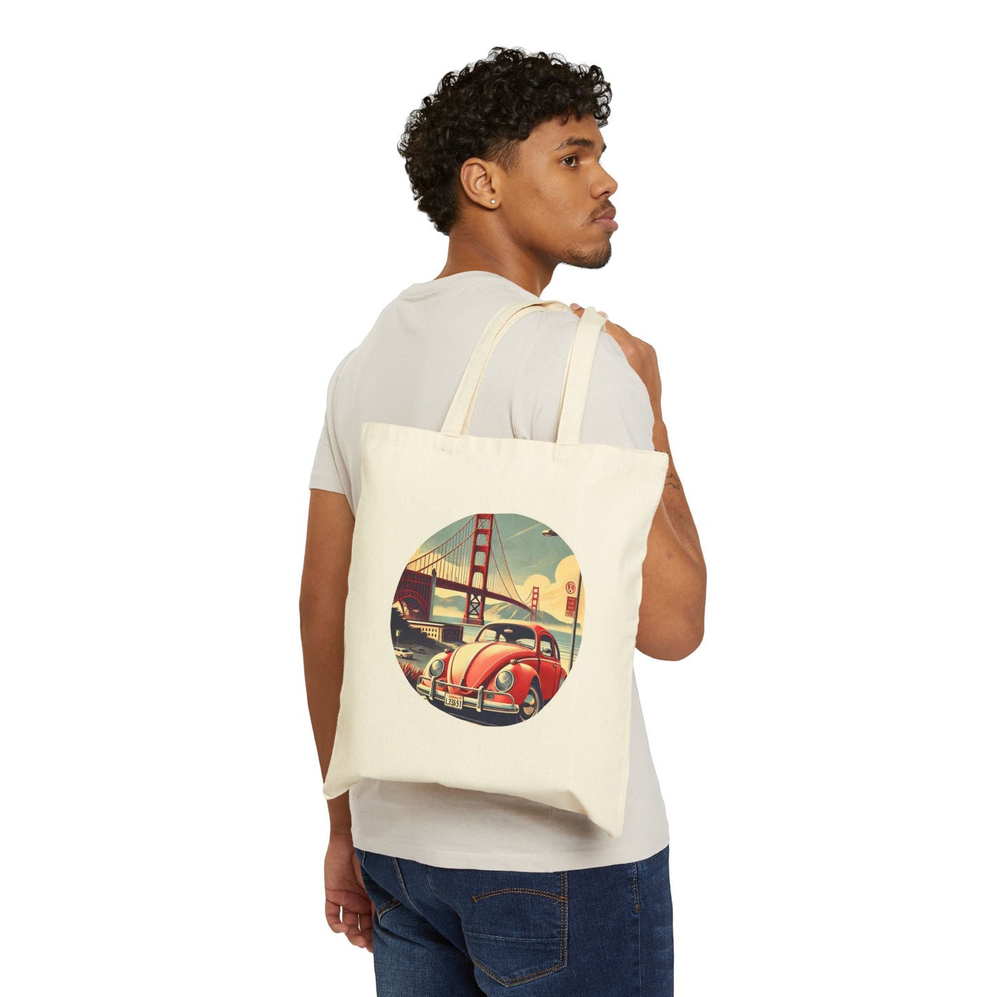 Golden Gate Cruiser VW Tote Bag, Retro San Francisco Adventure Gear, Vintage Car Tote Bag, Eco-Friendly Shopping Bag, Beach Bag, Gift for Him/Her, Retro Style Canvas Bag