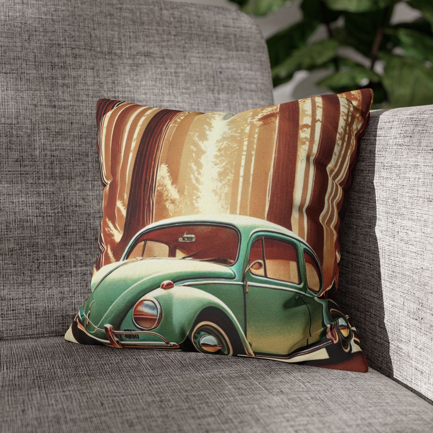 “Redwoods Run” Vintage VW Pillow, Retro Road Trip Throw Pillow, Vintage Car Forest Pillowcase | Home Decor, Gift for Car Lovers, Nature Vibes, Pillow Cover, Cozy Living Room Accents
