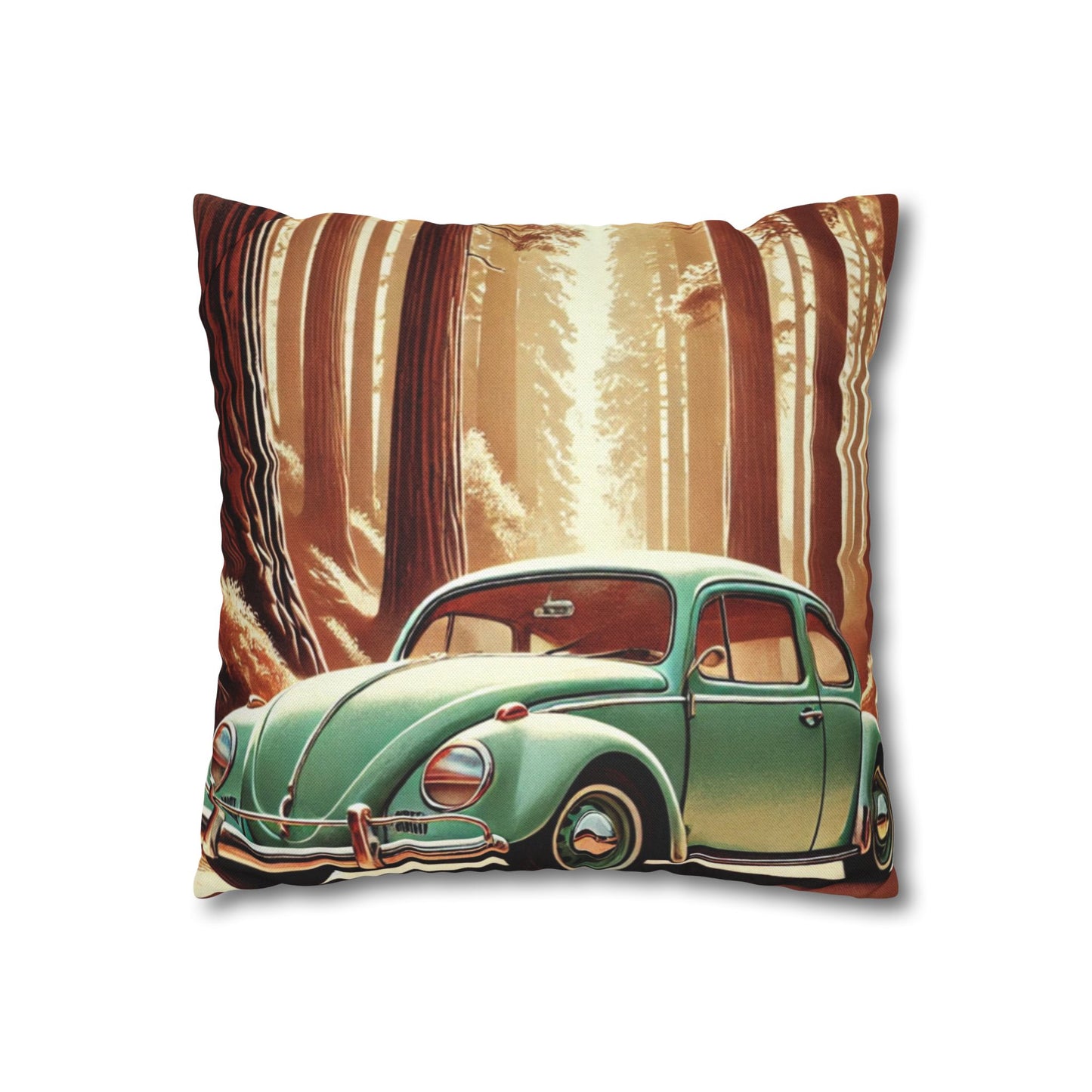 “Redwoods Run” Vintage VW Pillow, Retro Road Trip Throw Pillow, Vintage Car Forest Pillowcase | Home Decor, Gift for Car Lovers, Nature Vibes, Pillow Cover, Cozy Living Room Accents