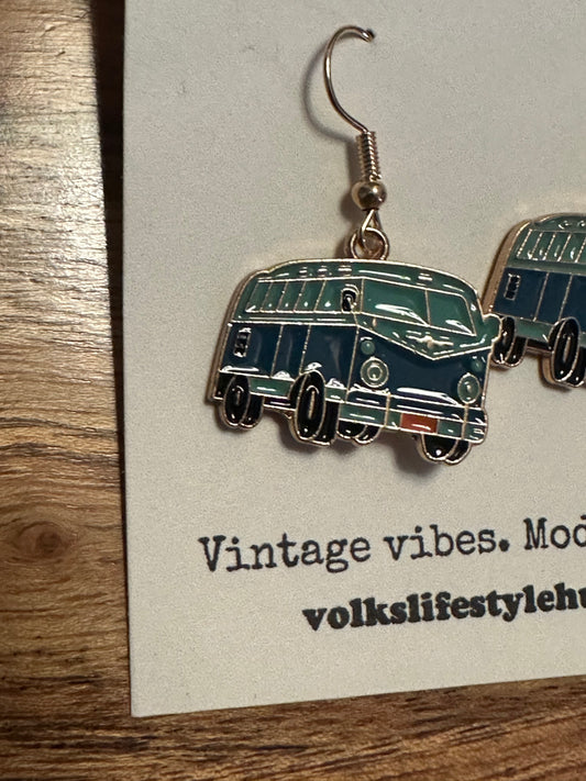 BW Bus Dangle Earrings Blue and Teal